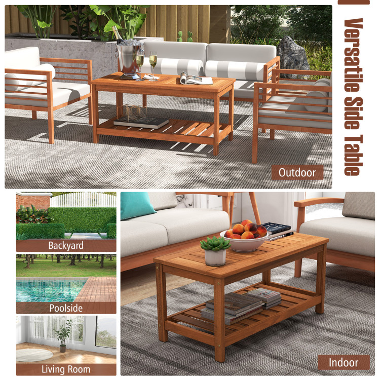 2-Tier Patio Coffee Table with Slatted Tabletop and Shelf - Gallery View 8 of 13