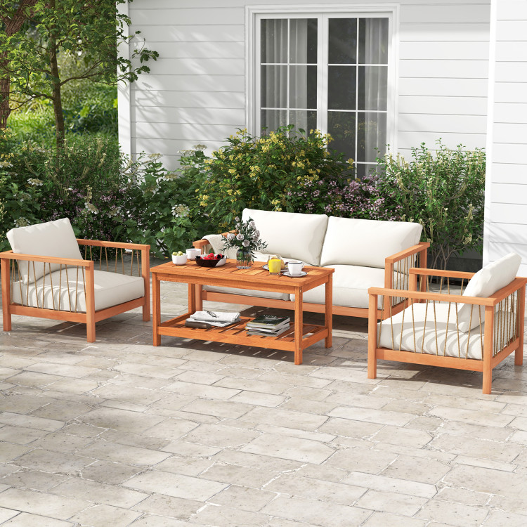 2-Tier Patio Coffee Table with Slatted Tabletop and Shelf212 - Gallery View 1 of 13