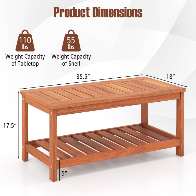 2-Tier Patio Coffee Table with Slatted Tabletop and Shelf212 - Gallery View 4 of 13