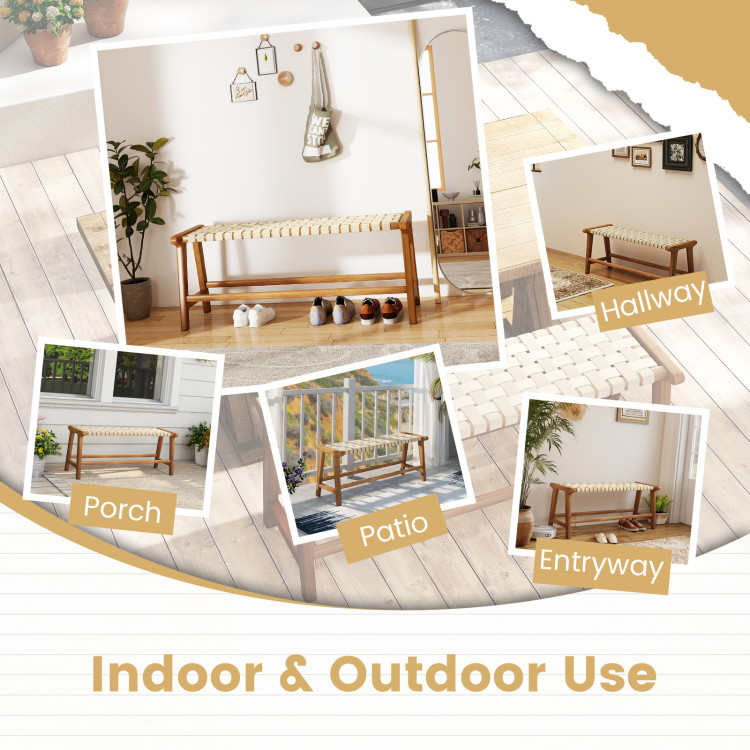 47 Inch Long Patio Bench Teak Wood Dining Bench for Backyard - Gallery View 10 of 10