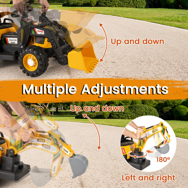12V Electric Construction Vehicle 4 in 1 Ride on Tractor Excavator & Bulldozer for Kids-Yellow - Gallery View 4 of 20