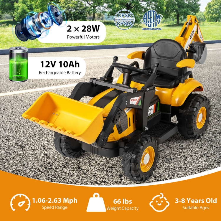 12V Electric Construction Vehicle 4 in 1 Ride on Tractor Excavator & Bulldozer for Kids-Yellow - Gallery View 11 of 20