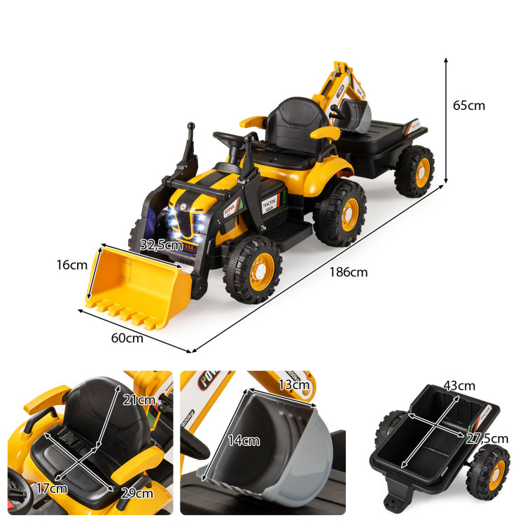 12V Electric Construction Vehicle 4 in 1 Ride on Tractor Excavator & Bulldozer for Kids-Yellow - Gallery View 18 of 20