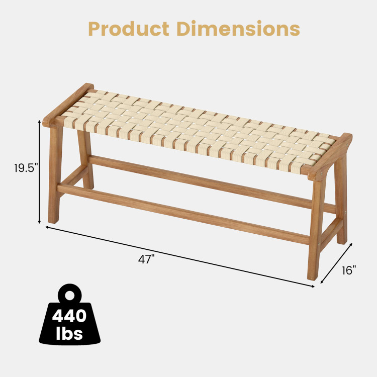 47 Inch Long Patio Bench Teak Wood Dining Bench for Backyard - Gallery View 5 of 10