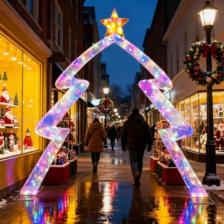 8.8 FT Christmas Tree-shaped Archway, Xmas Archway with Top Star test - Gallery View 14 of 16